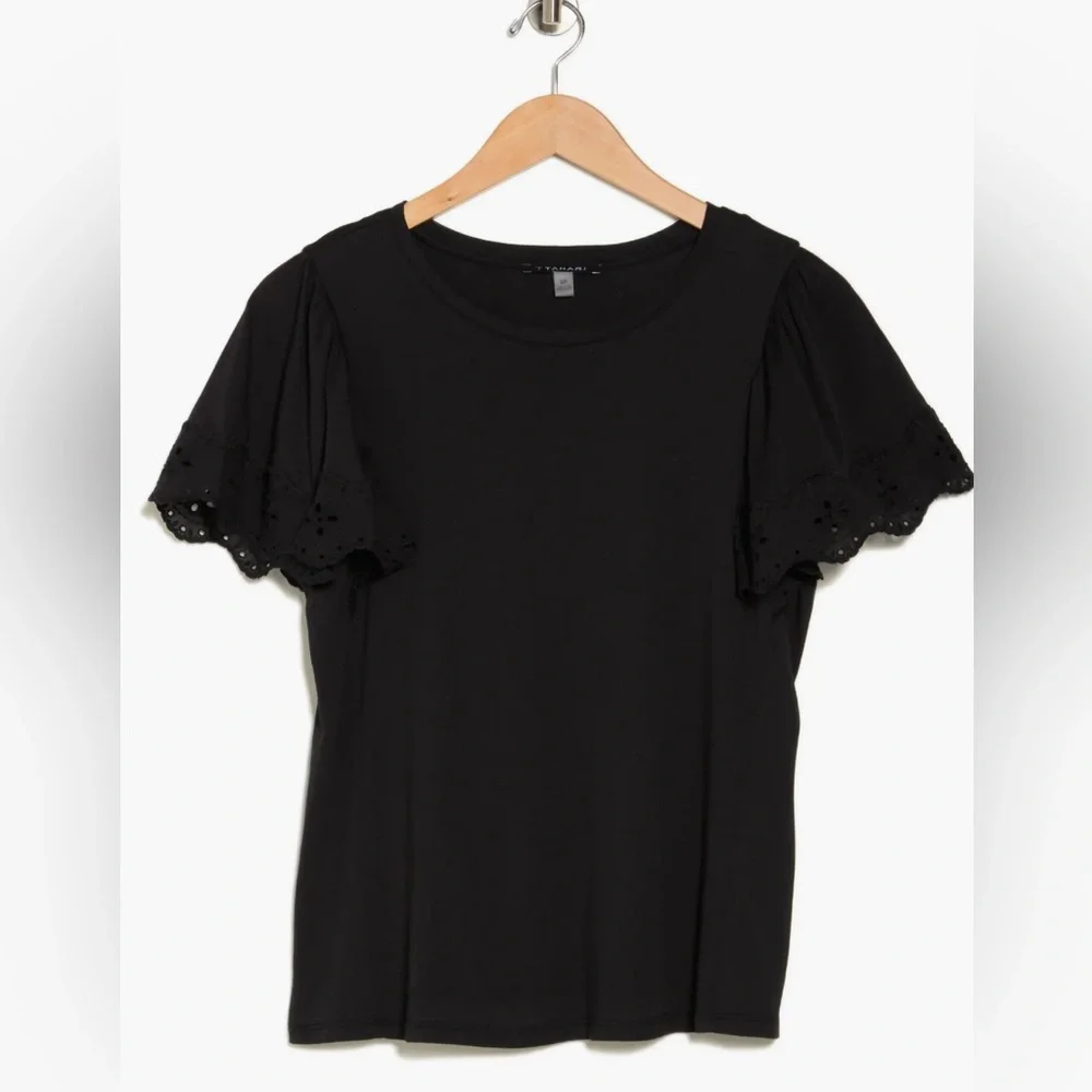 Tahari Eyelet Flutter Sleeve Top. Size S - Picture 3 of 11